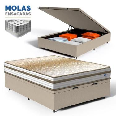 Imagem de Cama Box Baú com Colchão de Molas Ensacadas Double Face Pillow Euro Al