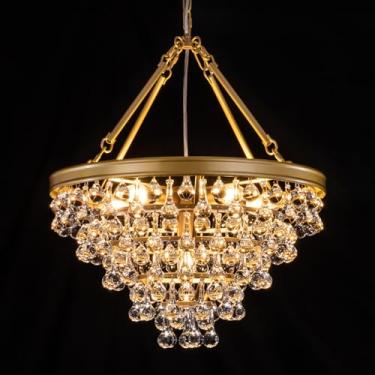 Imagem de Wellmet Lustres de cristal modernos, lustres de casa de fazenda com 6 luzes para sala de jantar, luminária de teto dourada para foyer, quarto, sala de estar, entrada, ilha de cozinha, W-50 cm