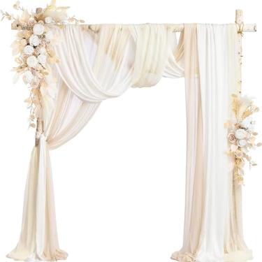 Imagem de Flores artificiais de arco de casamento - Pacote com 5 com 2 brindes de flores grandes e 3 tecidos drapeados para decoração de cerimônias e decoração de festas, perfeito para casamentos e eventos