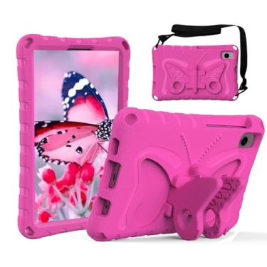 Imagem de Capa para tablet Sfuladc para Samsung Galaxy Tab A9/A11, suporte de borboleta embutido e alça de ombro para crianças, compatível com Lenovo Tab One/K9 22.1 cm Rose