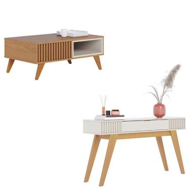 Imagem de Mesa De Centro Jeri Freijó Off White Com Aparador Para Sala Riviera Off White - Colibri