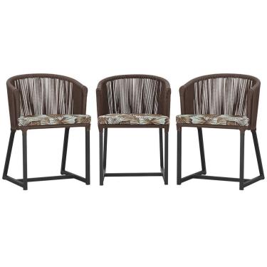 Imagem de 3 Cadeiras De Jantar Noronha Preta Corda Náutica E6 Trama Marrom