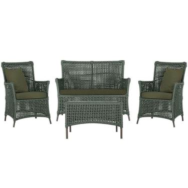 Imagem de Jogo Sofá 2 Poltronas E Mesa Igapó Marrom E13 Trama Original Verde