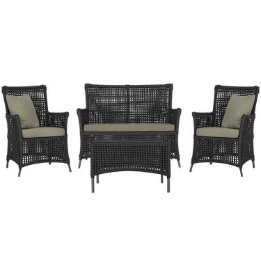 Imagem de Jogo Sofá 2 Poltronas E Mesa Igapó Marrom E8 Trama Original Preto