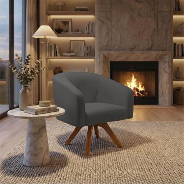 Imagem de Poltrona Sala Decorativa Stella Base De Madeira Giratória Mm30 Sintético Grafite D03 - D'rossi