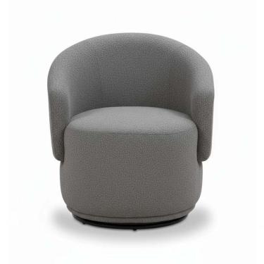 Imagem de Poltrona Decorativa Giratória Sala De Estar Recepção Jasmine Bouclé Cinza