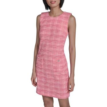 Imagem de Karl Lagerfeld Minivestido feminino sem mangas com decote em V e laço evasê, Rosa choque/branco macio, 40