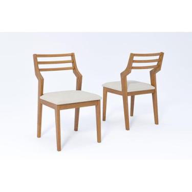 Imagem de Cadeiras Cozinha Damasco Kit 2 Un Carvalho/Linho Cru Cimol