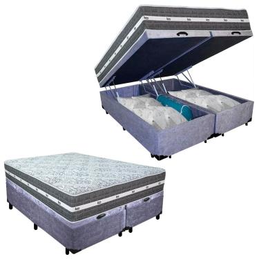 Imagem de Cama Box Baú Casal Bipartido Suede + Colchão Anjos Black Graphite Molas Ensacadas 138x188x64cm
