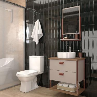 Imagem de Armário de Banheiro Cielo 60cm 2 Gavetas C/ Espelheira 100% Mdf Cappuccino/Freijó - Panorama Móveis