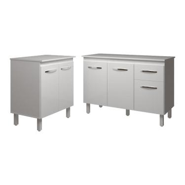 Imagem de Balcão Para Microondas ou Forno Branco e Armário Aline 118 cm Cozinha Gabinete Branco com Tampo Tampão Branco