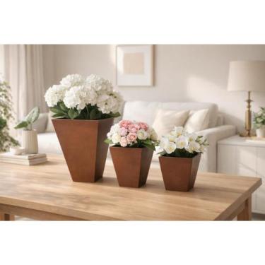 Imagem de Trio de Vasos Decorativos Artesanais em Madeira para Sala e Escritório