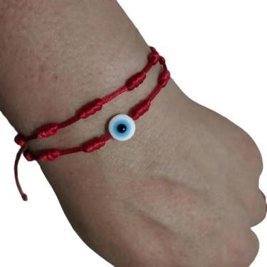 Imagem de Kit 2 Pulseiras Vermelhas 7 Nós com Olho Grego para Proteção e Equilíb