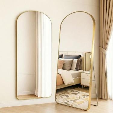 Imagem de Espelho Oval 170x70 com Base Reta  Corpo Inteiro, Moldura de Alumínio,