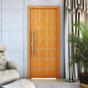 Imagem de Kit 4 Folhas de Porta de Madeira Frisada 210x90 Espessura 3,5cm Natural