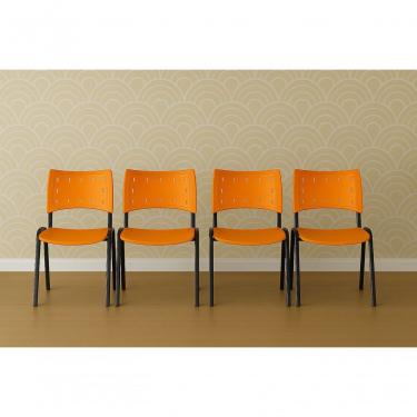 Imagem de Kit 4 Cadeiras Iso Fixa Empilhável Escola Igreja Salão Laranja