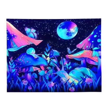 Imagem de Tapeçaria, parede fluorescente de cogumelos, 150x130cm, microtecido - 