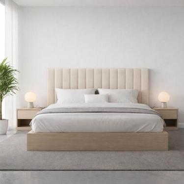 Imagem de Cabeceira Cama Casal Queen Estofada Gomos 170cm x 121cm Linho Veludo -