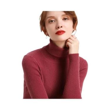 Imagem de Suéter Feminino De Tricô Gola Alta Macio E Quente, Ajuste Slim, Cor Só