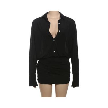 Imagem de Vestido Mini Feminino Kliou De Malha Fina Com Manga Comprida, Gola Lap