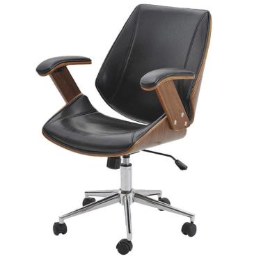 Imagem de Cadeira Giratória Lisboa Rivatti S- Encosto De Cabeça Madeira Laminada Em Pu Preto Base Rodízio