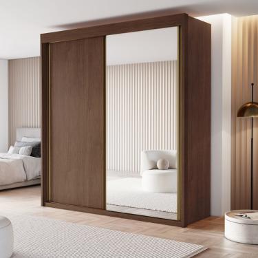 Imagem de Guarda Roupa Solteiro com Espelho 2 Portas de Correr Em MDF Chicago Conquista Móveis - Cacau