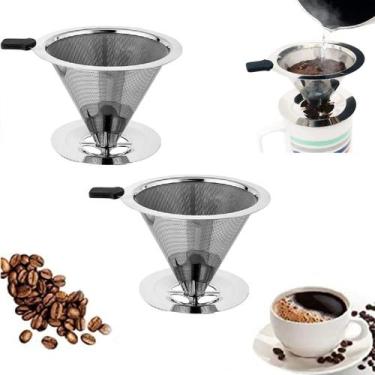 Imagem de 2 Filtros Coador p/ Café Reutilizável Cônico Inox Ultrafino Cafeteira 