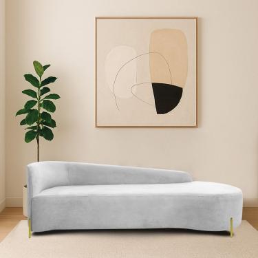 Imagem de Divã Recamier Orgânico França 180cm Lado Dir Pés Metal Dourado Bouclé Branco