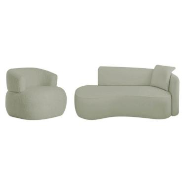 Imagem de Kit Divã Recamier 180cm E Poltrona Luxo Suíça Lado Esquerdo Bouclé Verde