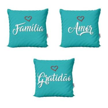 Imagem de Kit 3 Capas de Almofadas Frases Família, Amor e Gratidão Decoração Par