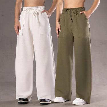 Imagem de Kit 2 Calça Pantalona Moletinho Feminina Com Bolso Elegante Casual Confortável-Feminino