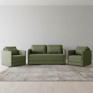 Imagem de Sofá e 2 Poltronas Cama Retratil Compacta Dália Fixa Veludo K01 - D Ro