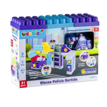 Imagem de Brinquedo De Montar Policia Cubic Jr 31 Peças Blocos De Encaixe Veícul