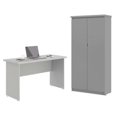 Imagem de Mesa De Escritorio Com Armário 2 Portas Pampulha Cinza