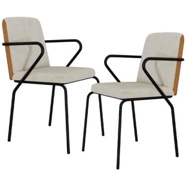 Imagem de Kit 02 Cadeiras Estofada Para Sala de Jantar com Braço Loft Preto C01 