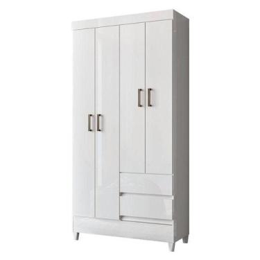 Imagem de Guarda Roupa Solteiro 4 Portas Com Pés Fit Branco Brilho - Santos Andi