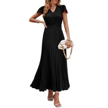 Imagem de Vestido maxi PRETTYGARDEN feminino, verão 2025, decote em V, babado, p