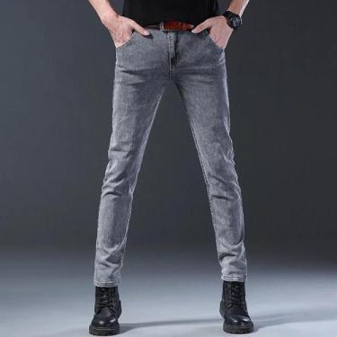 Imagem de Calças Jeans Masculinas Slim Fit Estilo Coreano Confortáveis Com Corte