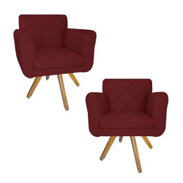 Imagem de Conjunto 2 Poltrona Decorativa Com Base Giratória De Madeira Isabella 