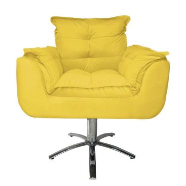 Imagem de Jogo 2 Poltronas Estofada Consultório Base Giratória de Metal Opala Suede Amarelo - LM DECOR