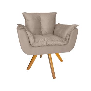 Imagem de Poltrona Decorativa Com Base Giratória De Madeira Consultório Opala Suede Bege - LM DECOR