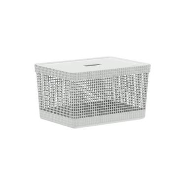 Imagem de Cesto organizador Ou 20L com tampa Linha Grid, Branco Oceano
