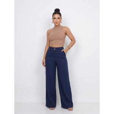 Imagem de Calça Pantalona Feminina Em Linho Com Cintura Alta Elegante - XIAO MOD