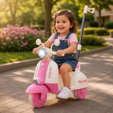 Imagem de Moto Elétrica Infantil com Empurrador Rosa Entrada para Pendrive Entra