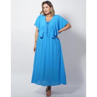 Imagem de Vestido Longo liso azul Festa - Dona Charme, Azul, 48