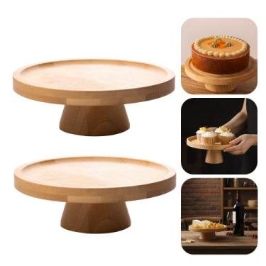 Imagem de Kit 2 Boleira de Bambu Prato Porta Bolo Doces Petisqueira com Pé Supor