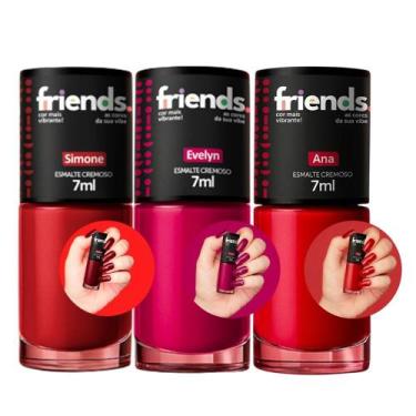 Imagem de Kit 3 Esmalte Vermelho Rosa Clássico Cremoso Simone Evelyn Ana Friends