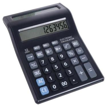 Imagem de Calculadora de Mesa Visor Duplo Grande 12 Digitos - Dexin, Preto