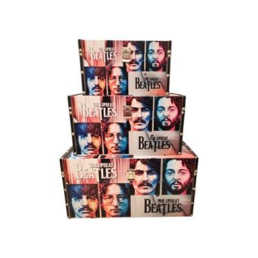 Imagem de Bau De Madeira C3 Decoração Beatles Porta Treco Vinil - MktPlace