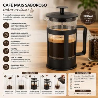 Imagem de Cafeteira Francesa 300ml Prensa Café Chá Vidro Preta - FRATELLI